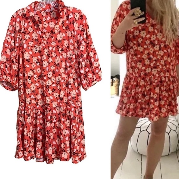 FRESHA LONDON SZ XS ORANGE FLORAL KNEE LENGTH DRESS - Picture 1 of 7